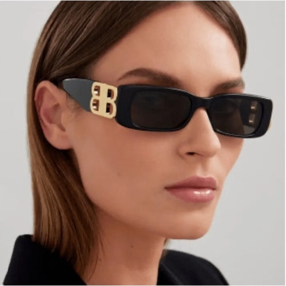 Balenciaga Black Rectangular Logo Sunglasses